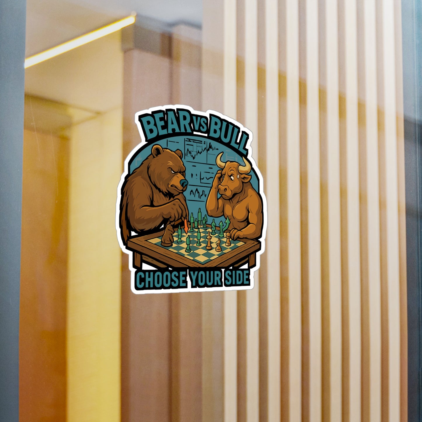 Bear Sticker – Bear Vs Bull Chess Strategy Decals for Laptop, Water Bottle, Waterproof Vinyl, Unique Gift for Investors
