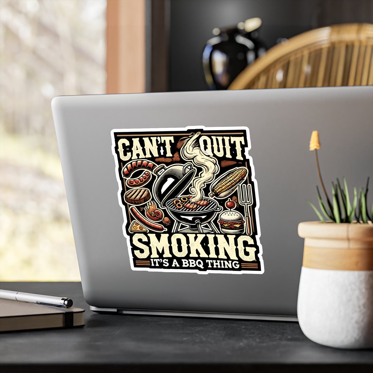 Can't Quit Smoking It's A BBQ Thing - BBQ Sticker for Laptop Sticker. Water Bottle Sticker, Vinyl Grilling Decal - BBQ Gift