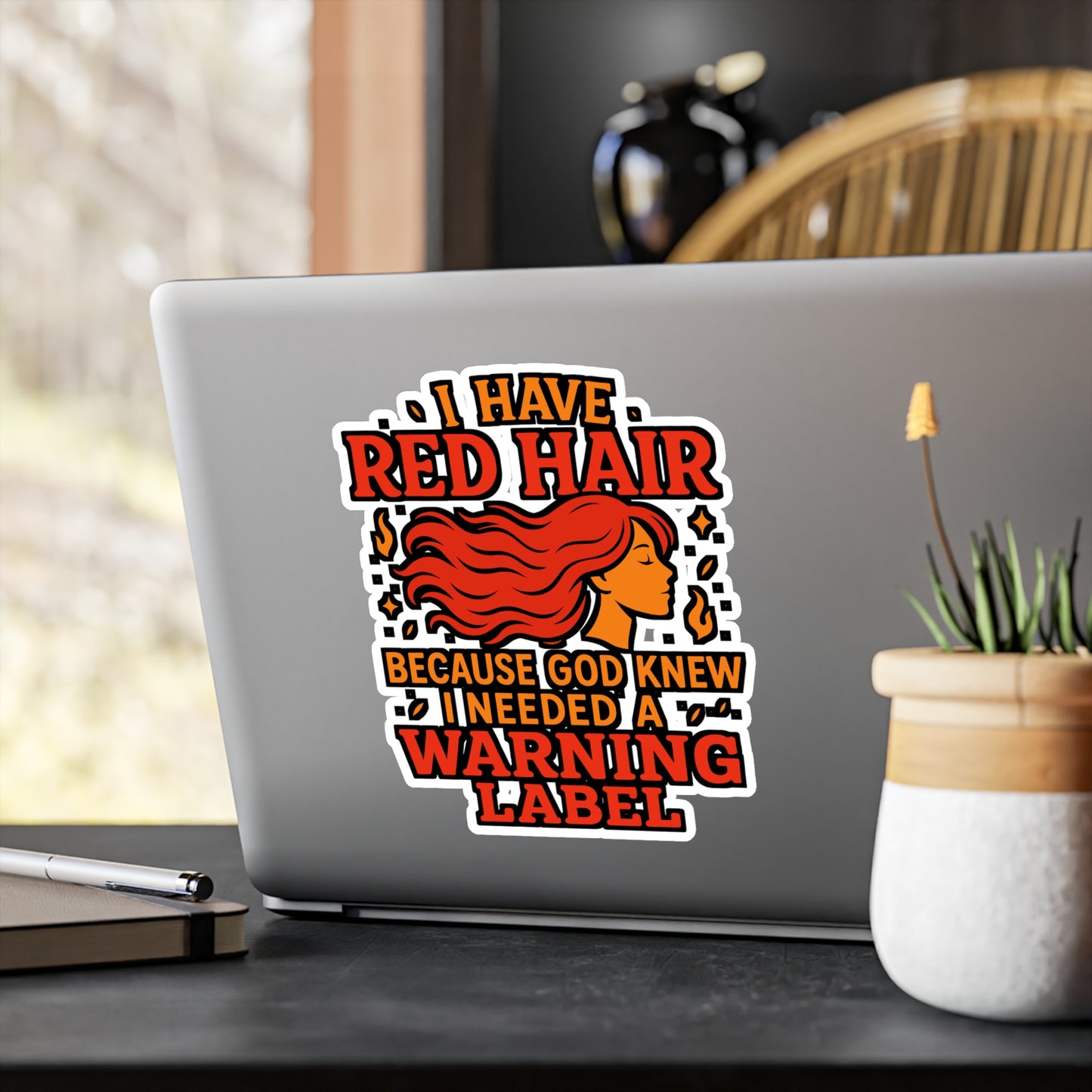 I Have Red Hair Because God Knew I Needed a Warning Label – Funny Redhead Sticker for Laptop or Water Bottle | Ginger Gift Decal