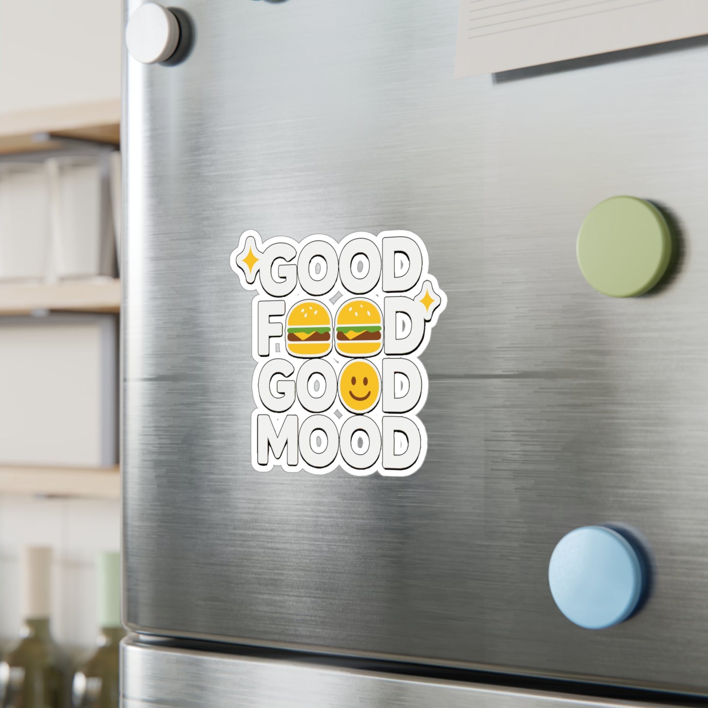 Burger Sticker - Good Food Good Mood Decals for Laptop or Water Bottle, Snack Appetite Craving Vinyl, Waterproof Burger Decor