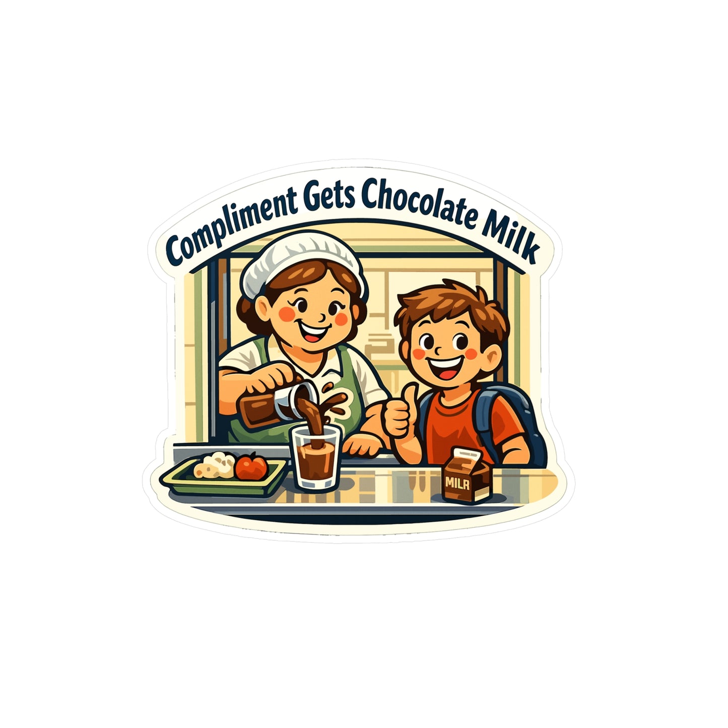 Lunch Lady Sticker Compliment Gets Chocolate Milk Funny Design Vinyl Waterproof Decals for Laptop Water Bottle School Canteen Humor