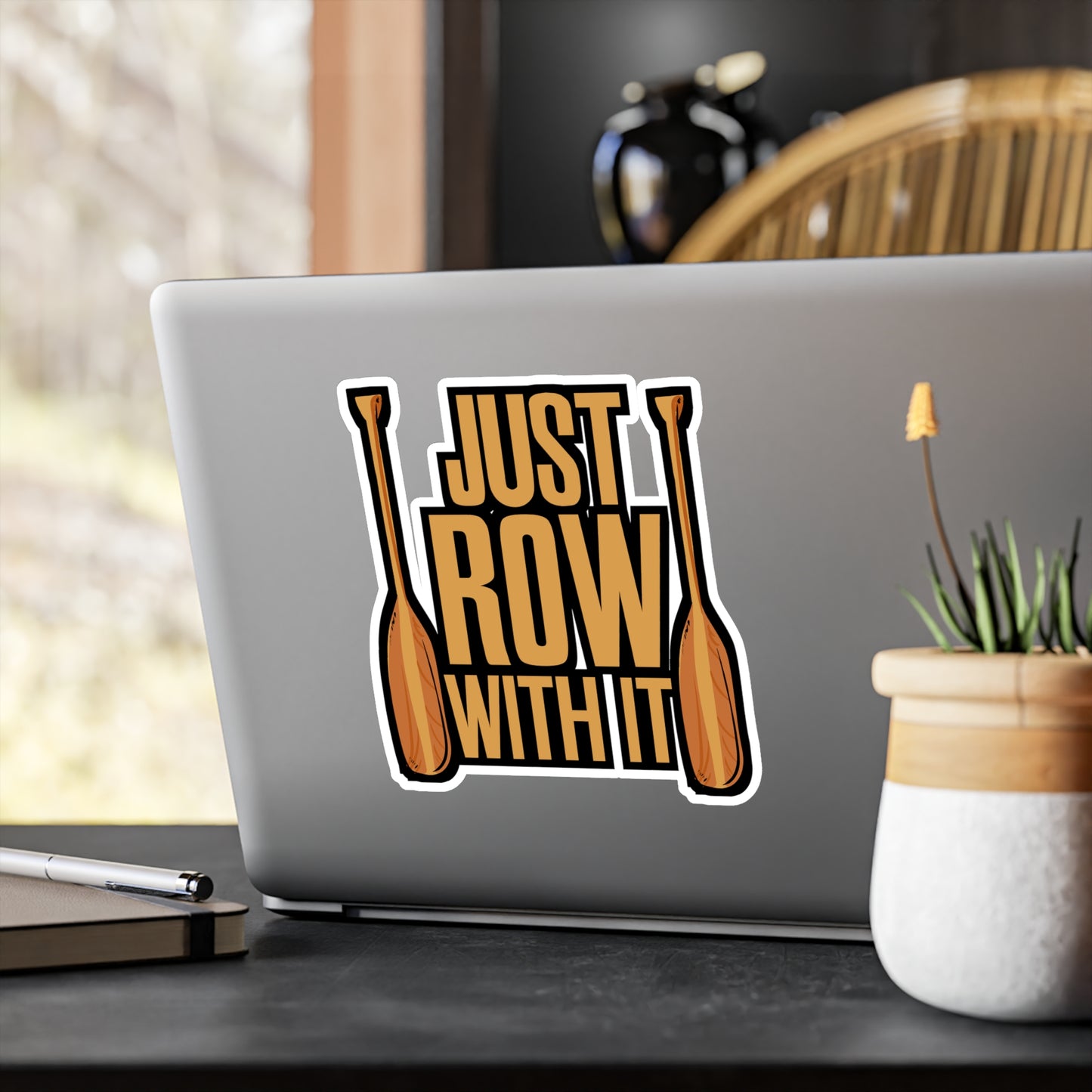 Just Row With It Rowing - Rowing Sticker for Laptop Sticker. Water Bottle Sticker, Vinyl Coxswain Decal - Rowing Gift