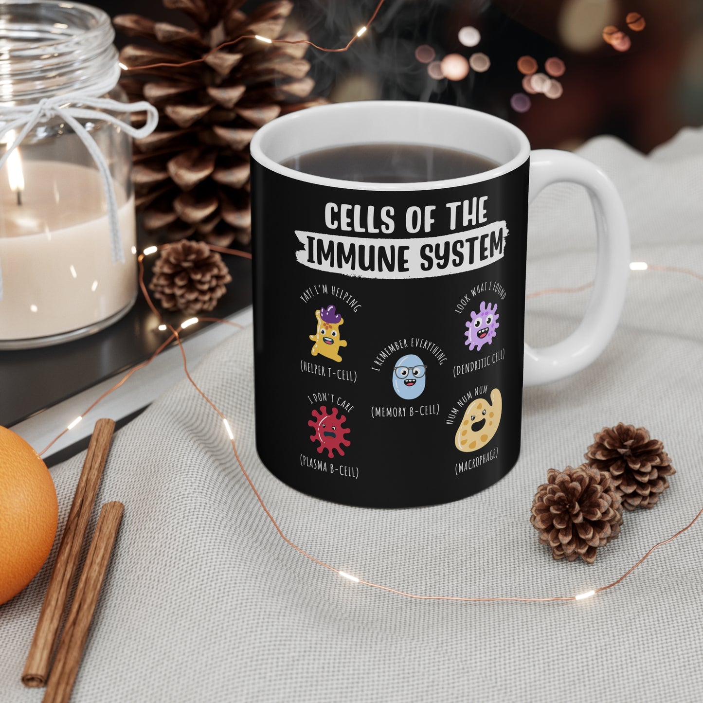 Cells Of The Immune System - Biology Mug for Coffee 11oz. Biology Cup, White ceramic, Physicist Mug, Bioligist Tea Cup - Biology Gift