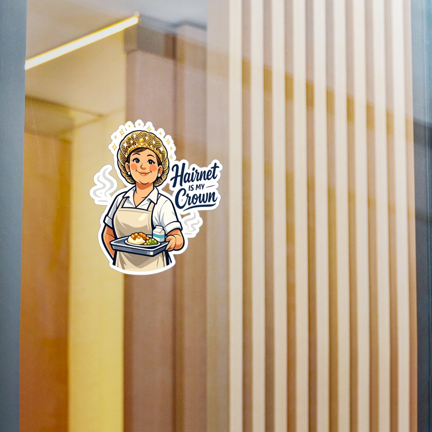 Lunch Lady Sticker Hairnet Is My Crown Funny Lunch Canteen School Waterproof Vinyl Decals for Laptop Water Bottle