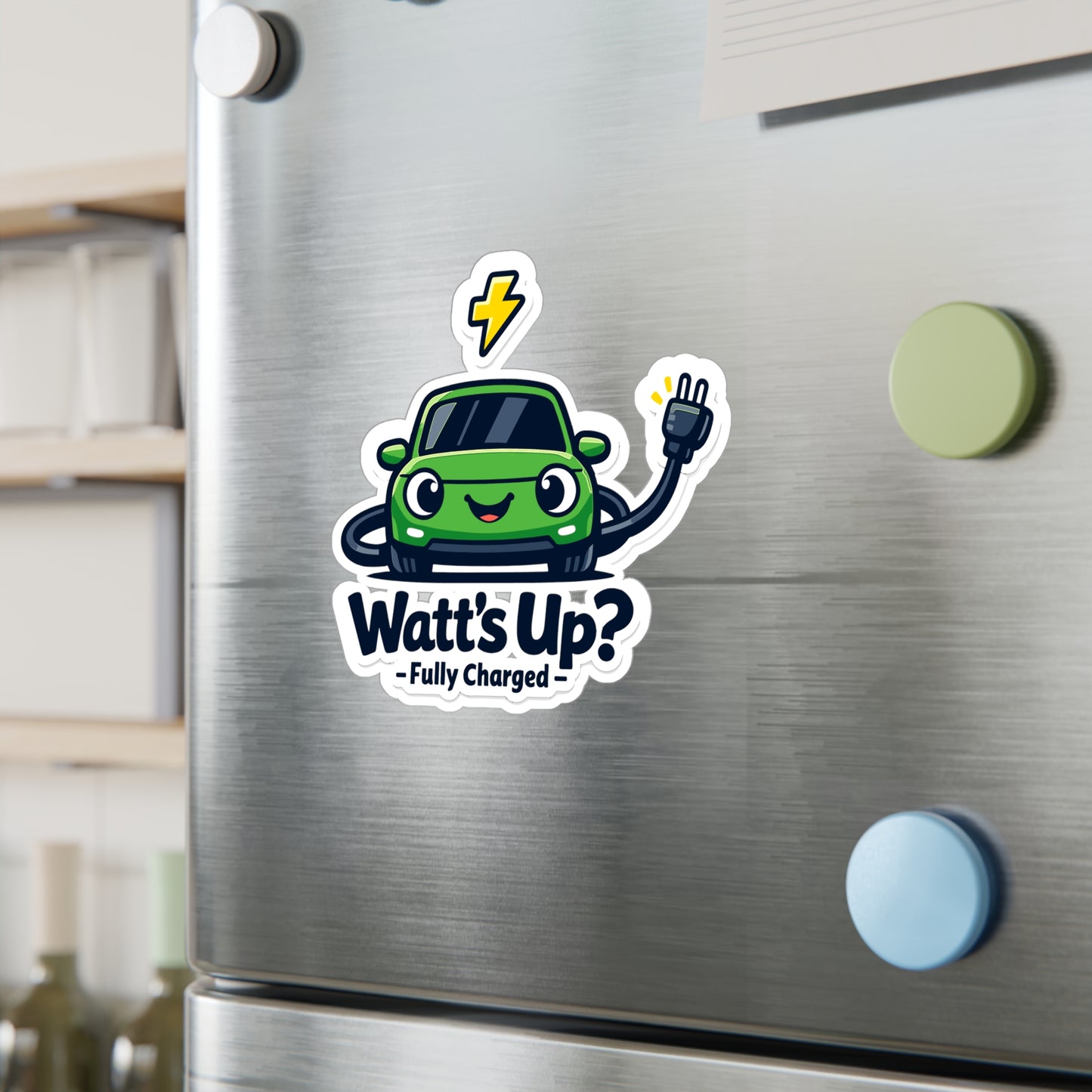 Electric Car Sticker Watt’s Up? Funny Electric Vehicle Design, Waterproof Vinyl Sticker Decals for Laptop, Water Bottle, Rechargeable Battery Theme