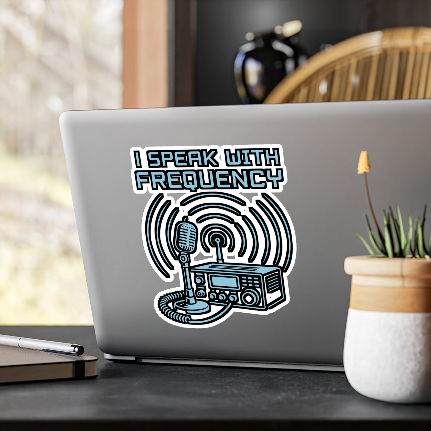 I Speak With Frequency – Ham Radio Sticker | Vinyl Decal for Laptop or Water Bottle | Amateur Radio Gift