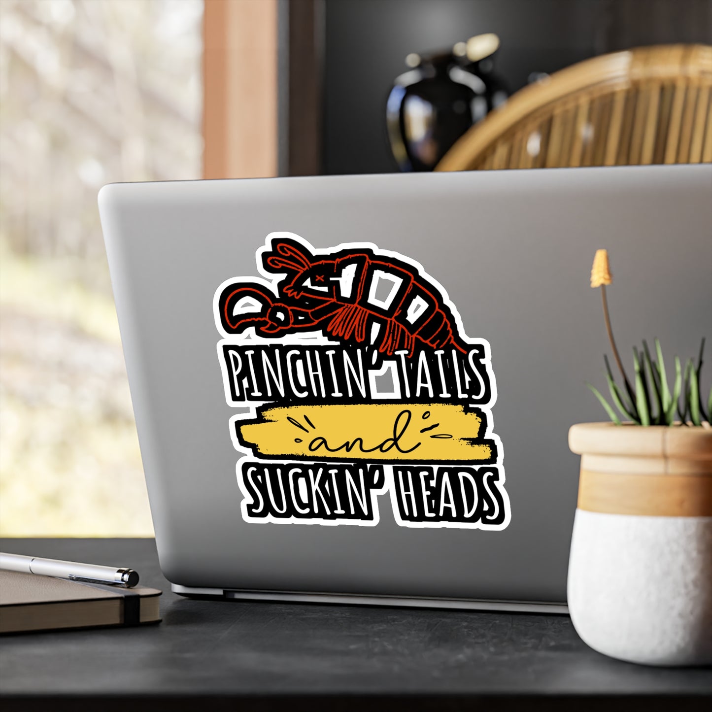 Pinchin' Tails and Suckin' Heads - Crawfish Sticker for Wall, Laptop, Window, Truck, Car Crawfish Gift Vinyl Crayfish Decal Sticker