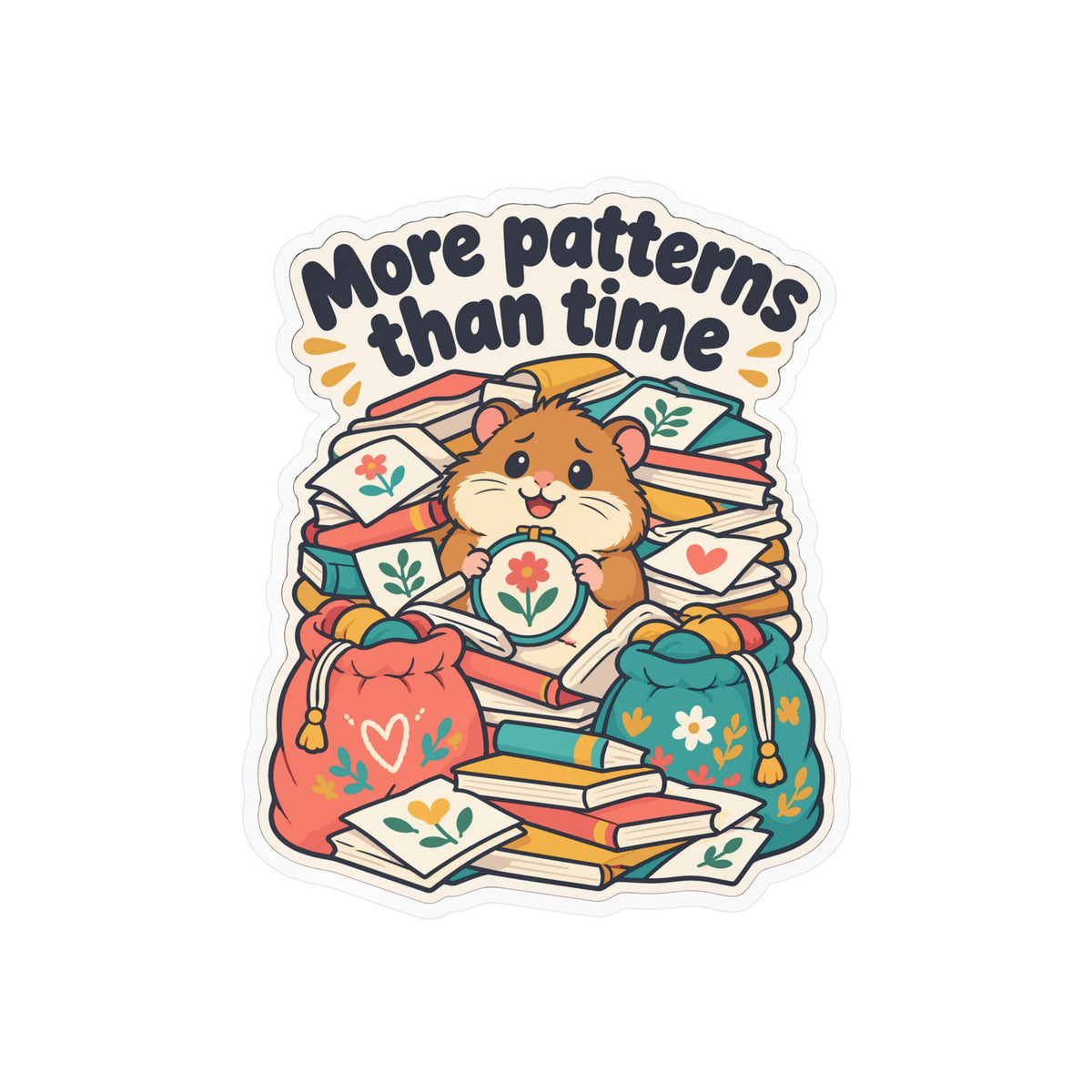 Embroidery Sticker – More Patterns Than Time – Needlework Decals for Stitching and Crafting Lovers, Laptop or Water Bottle