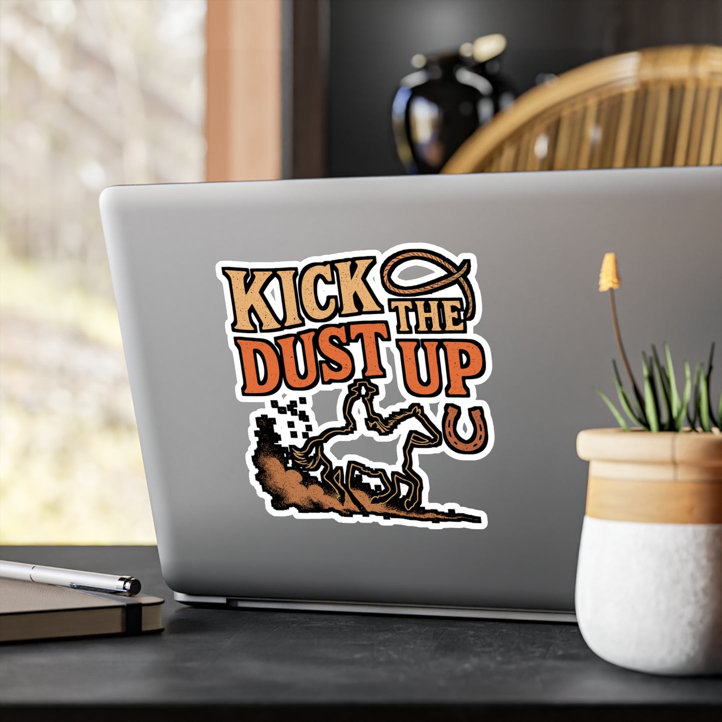 Kick The Dust Up – Cowboy Sticker for Car, Laptop, or Water Bottle | Rodeo Vinyl Decal, Western Gift, Bucking Horse Design