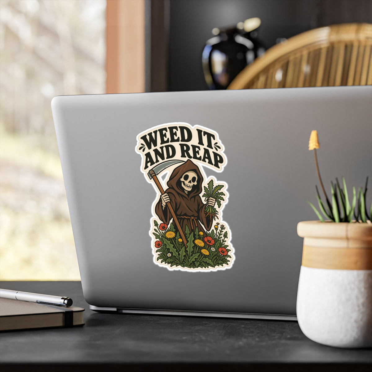 Plants Sticker - Weed It And Reap Dandelion Design, Nature-Inspired Friendship Decals for Laptop and Water Bottle
