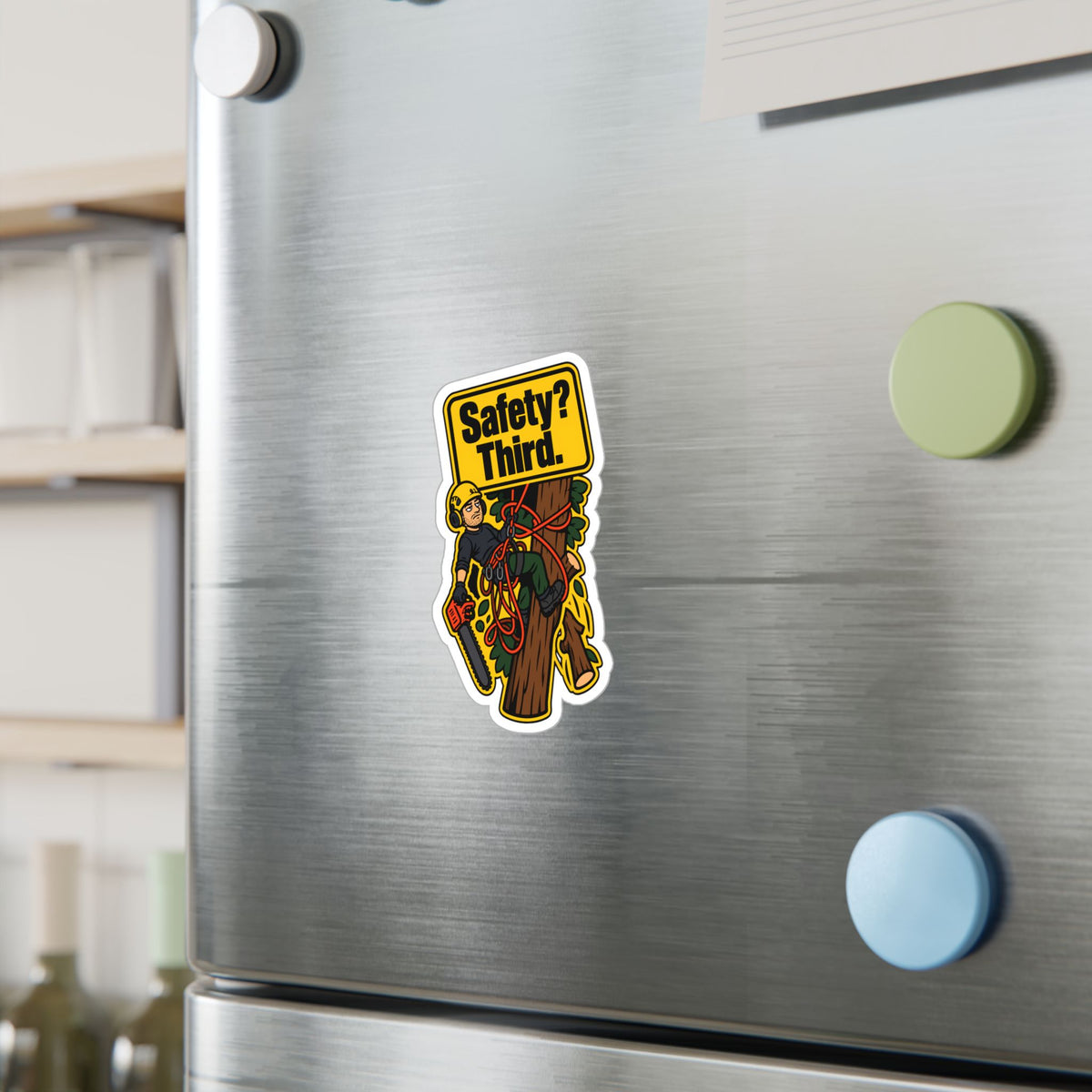 Tree Sticker - Safety Third Funny Tree Worker and Branch Manager Design, Decals for Laptop or Water Bottle