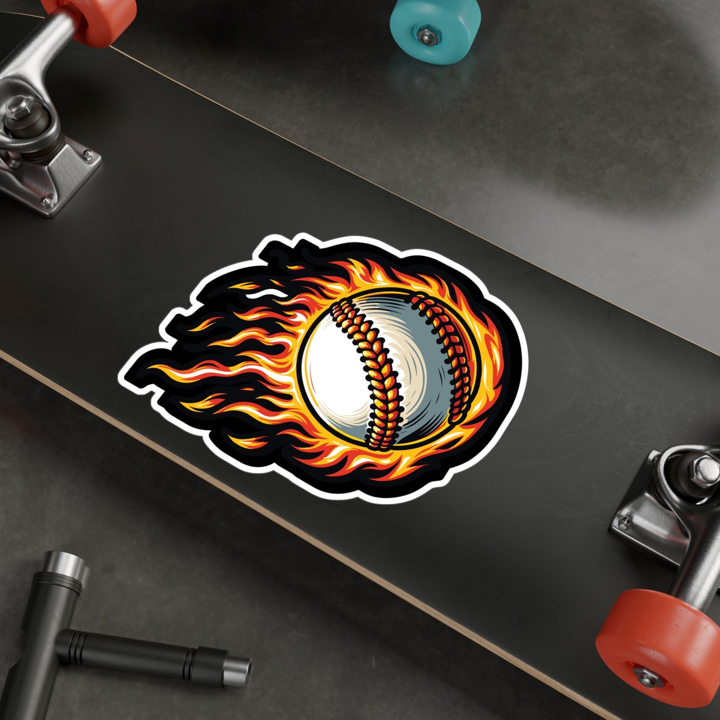 Fire Baseball - Baseball Sticker for Car Window Laptop Sticker. Water Bottle Sticker, Vinyl Player Decal, Sports Sticker - Baseball Gift