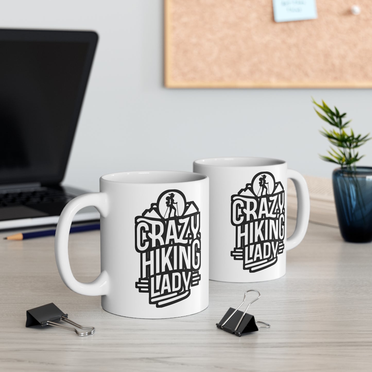 Crazy Hiking Lady - Hiking Mug for Coffee 11oz. Hiking Cup, White ceramic, Hiker Mug, Backpacker Tea Cup - Hiking Gift