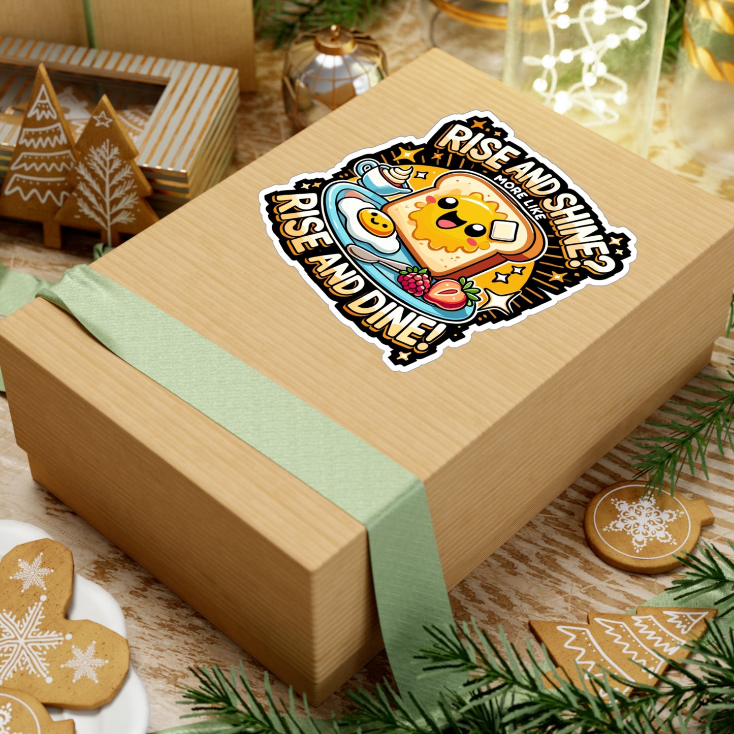 Rise and Shine More Like Rise and Dine - Breakfast Sticker for Laptop Sticker. Water Bottle Sticker, Vinyl Morning Decal - Breakfast Gift