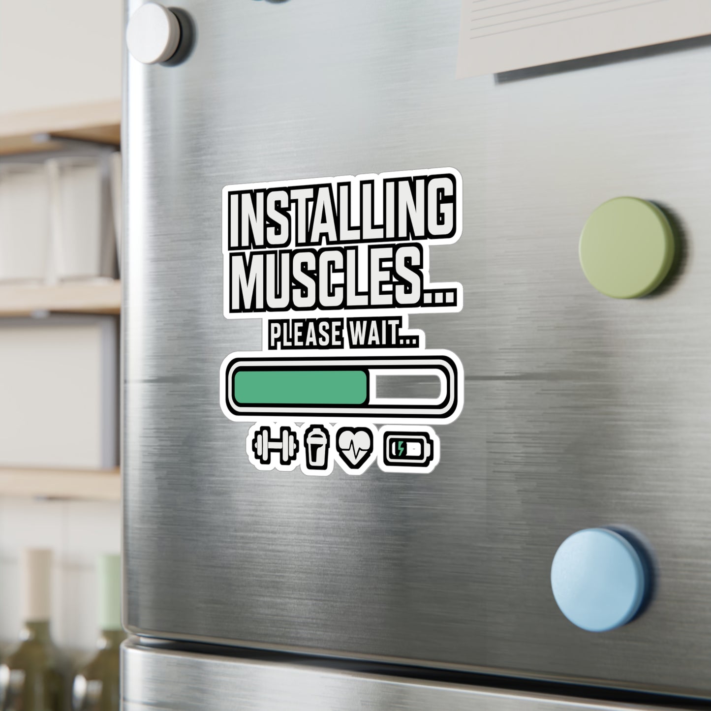 Installing Muscles. Please wait... - Gym Sticker for Laptop, Water Bottle, Fitness Lovers, Funny Workout Gift for Men & Women