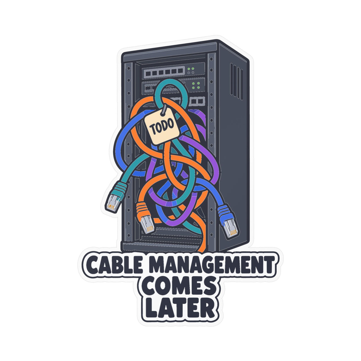 Tech Sticker – Cable Management Comes Later, Funny Reboot Button and Bandage Design Decals for Laptop and Water Bottle