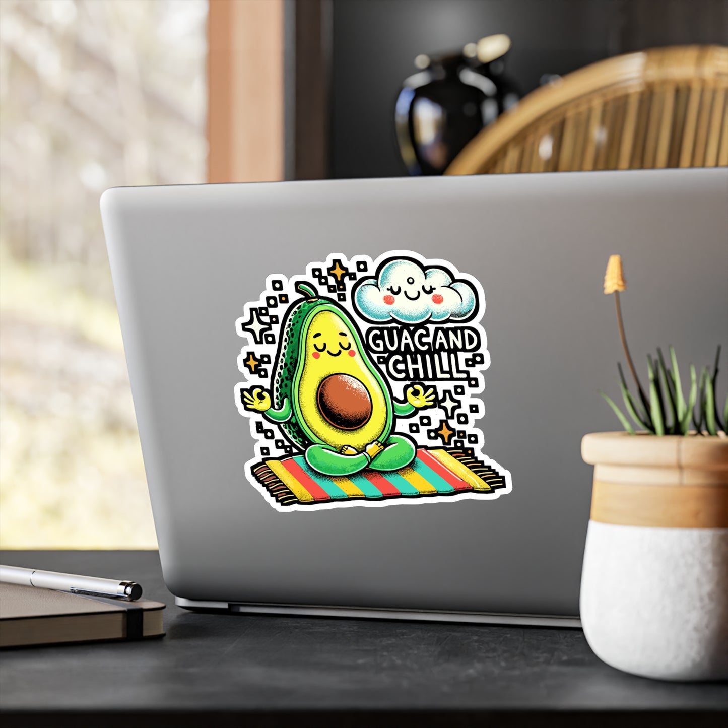 Guac and Chill – Yoga Sticker for Car, Laptop, Water Bottle & Zen Foodie Gifts