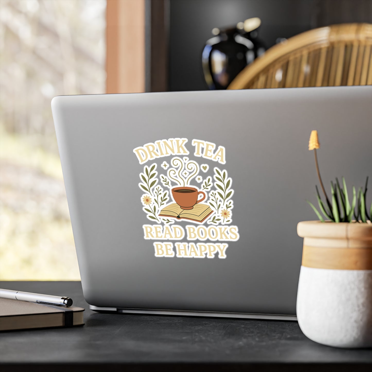 Tea Sticker – Drink Tea, Read Books, Be Happy Decals for Laptops & Water Bottles, Vinyl Waterproof Coffee Reading Book Lover Gift