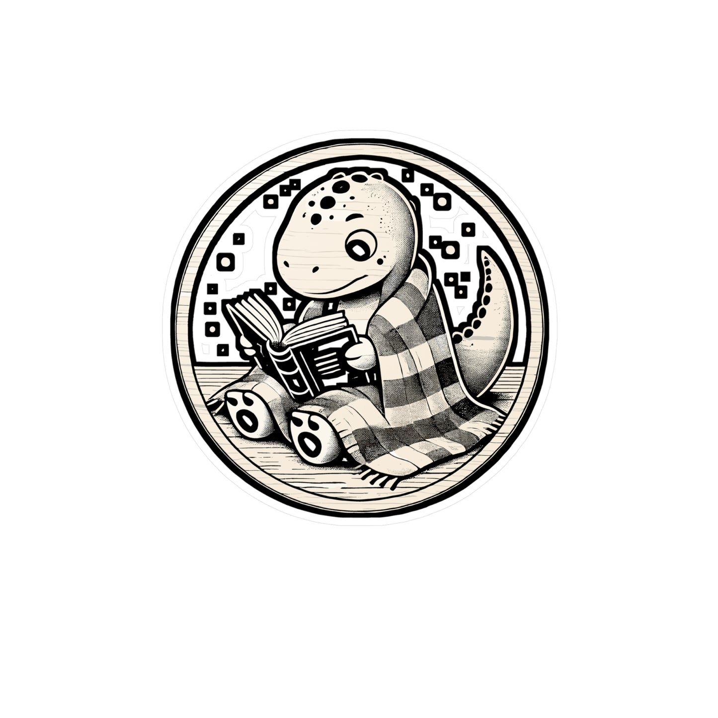 Cozy Reading Dinosaur – Sticker for Laptop, Water Bottle & Book Lover Gifts