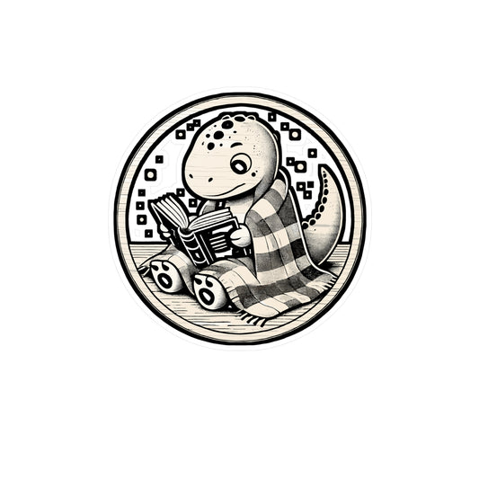 Cozy Reading Dinosaur – Sticker for Laptop, Water Bottle & Book Lover Gifts