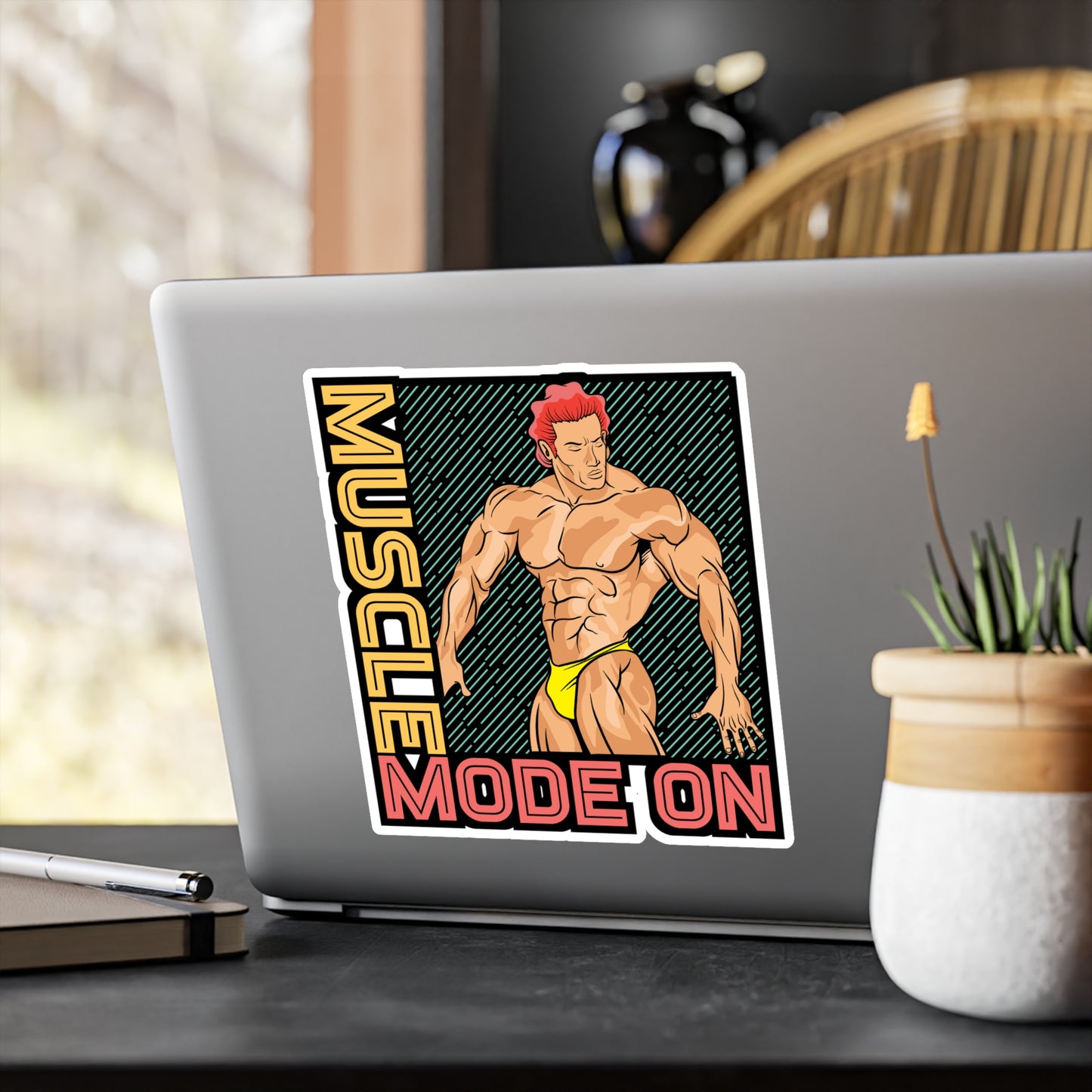 Muscle Mode On - Workout Sticker for Car Window Laptop Sticker. Water Bottle Sticker, Vinyl Gym Decal, Fitness Sticker - Workout Gift