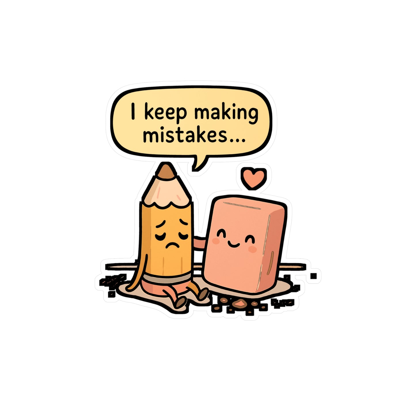 Pencil Sticker – "I Keep Making Mistakes" Decals, Eraser Comfort Design, Vinyl Waterproof for Laptop, Water Bottle