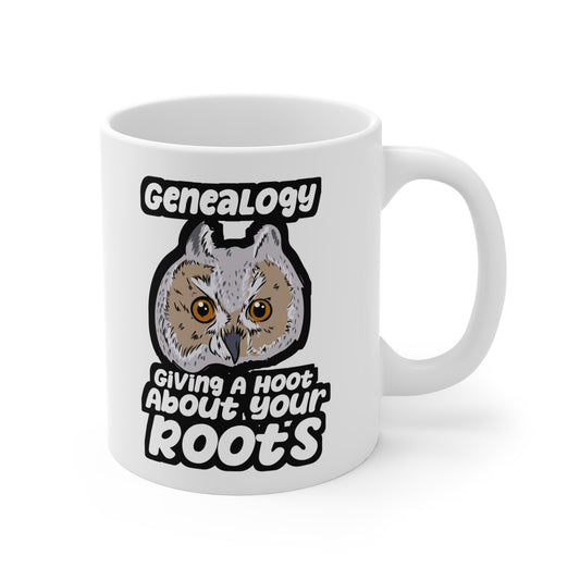 Genealogy Giving A Hoot About Your Roots - Genealogist Mug for Coffee 11oz. Genealogist Cup, White ceramic, Genealogy Mug - Genealogist Gift