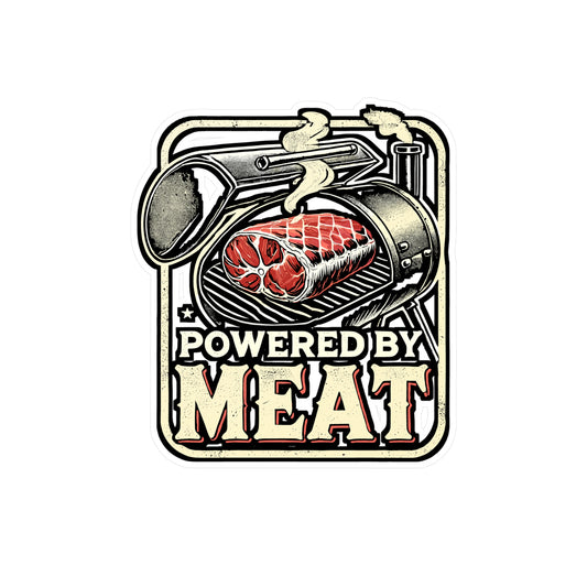 Powered By Meat – Carnivore Vinyl Decal for Car, Laptop & Water Bottle | Beef & Lamb Gift for Meat Lovers