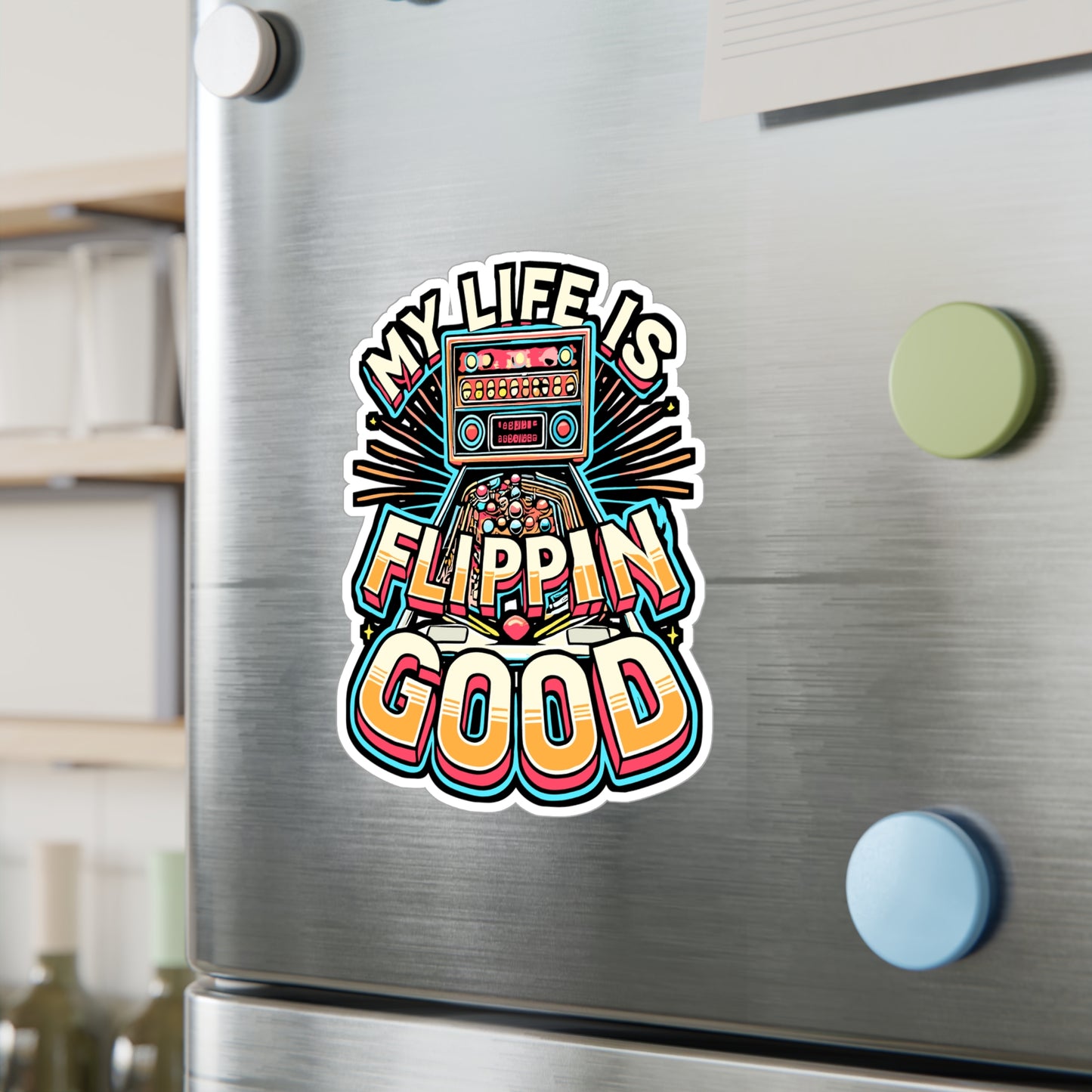 My Life Is Flippin' Good – Pinball Sticker for Laptop or Water Bottle | Vinyl Retro Decal, Perfect Pinball Gif
