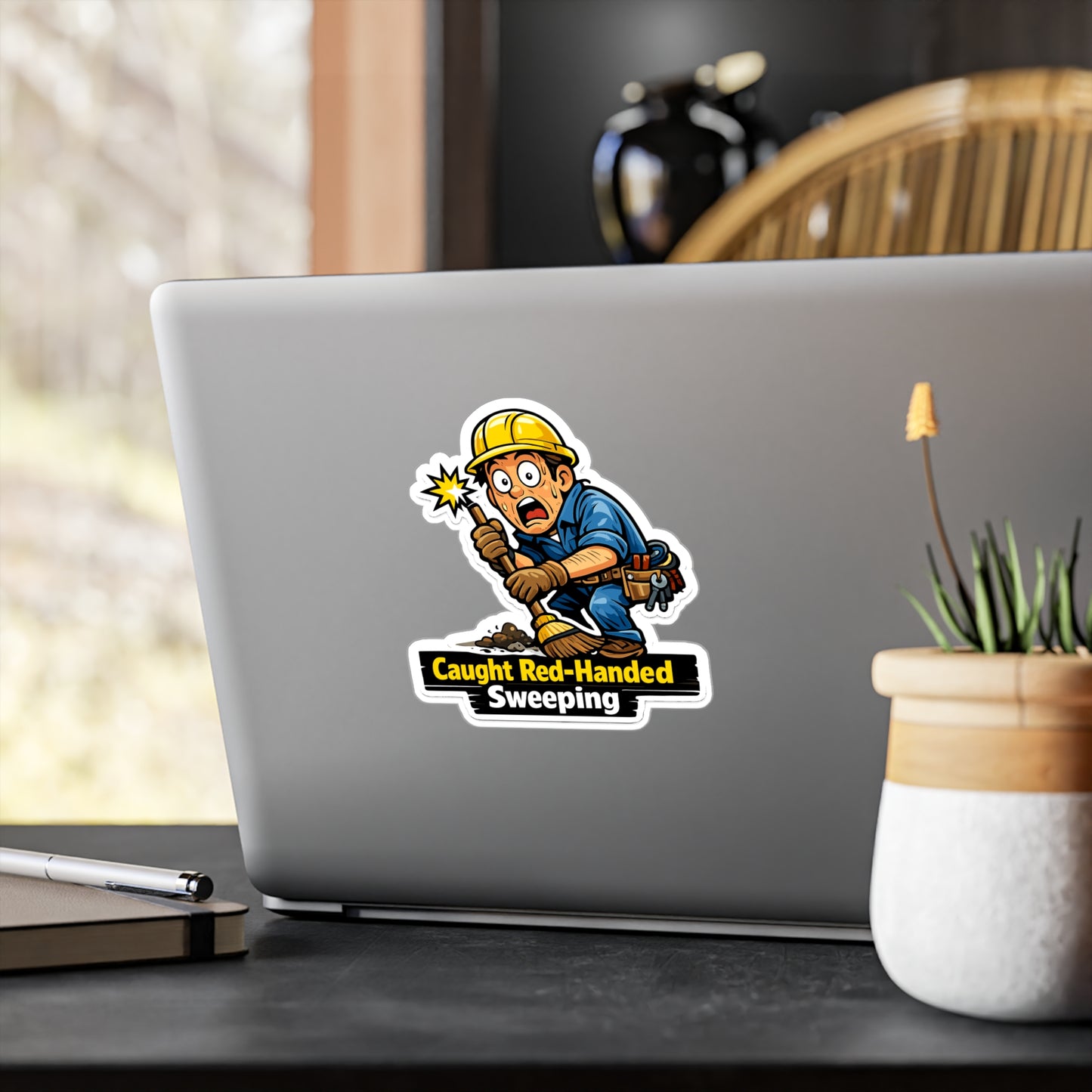 Electrician Sticker Caught Red-Handed Sweeping Funny Vinyl Waterproof sticker decals for Laptop, Water Bottle Cable Wire Stripper