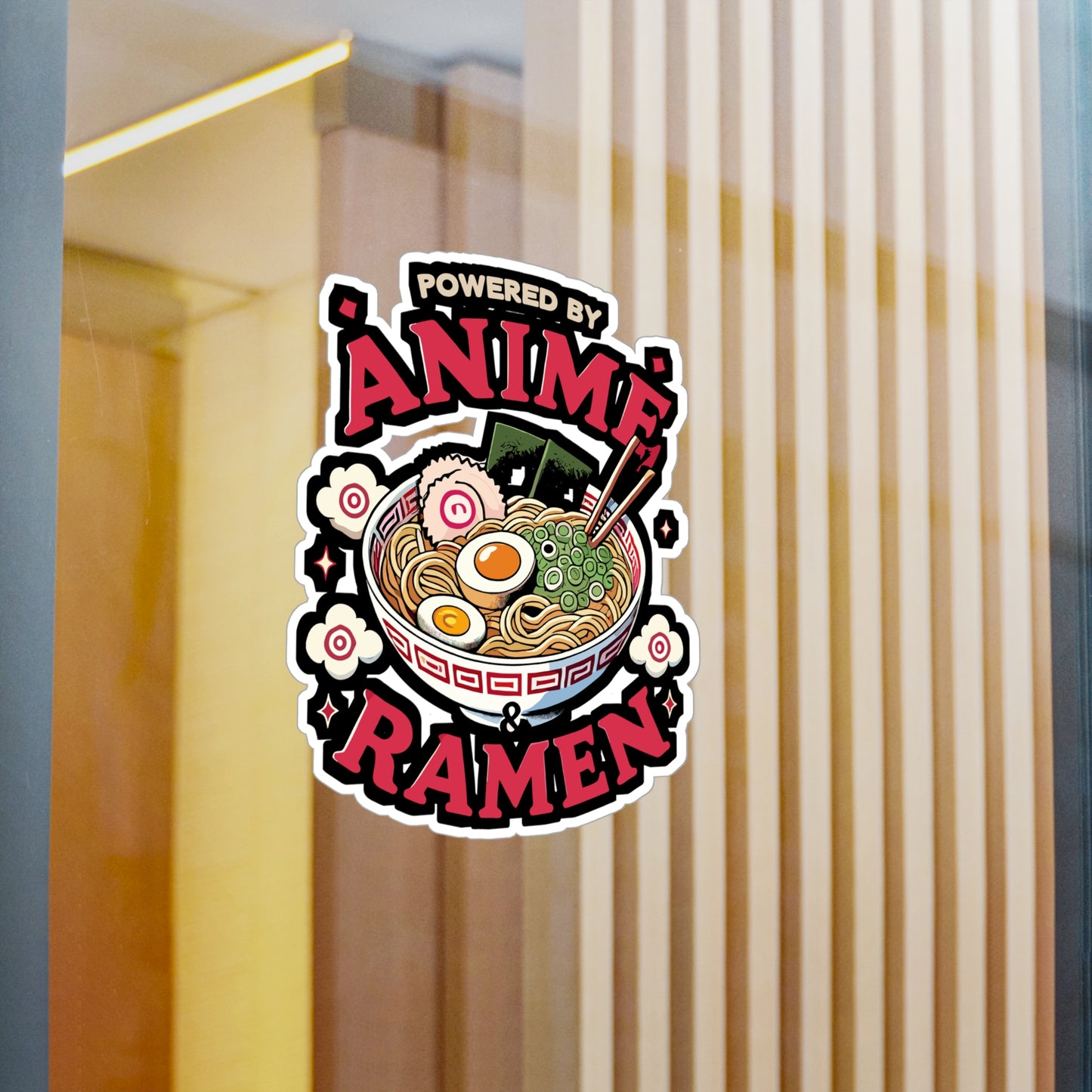 Powered by Anime & Ramen - Anime Sticker for Laptop Sticker. Water Bottle Sticker, Vinyl Ramen Decal - Anime Gift