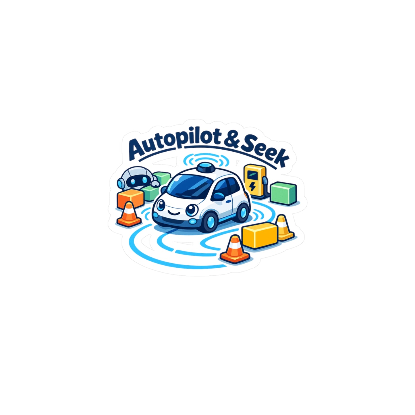 Electric Car Sticker Autopilot & Seek – Waterproof Vinyl Decals for Laptop, Water Bottle, Rechargeable Battery Vehicle Lovers