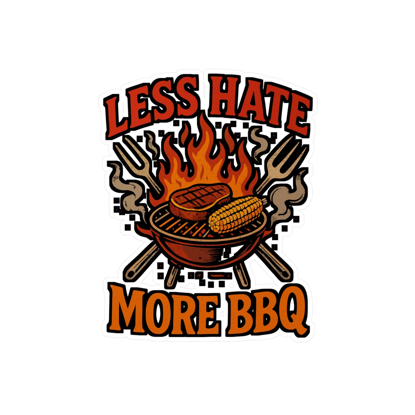 Less Hate More BBQ – Barbecue Sticker for Car, Laptop, Water Bottle & Grilling Lover Gifts