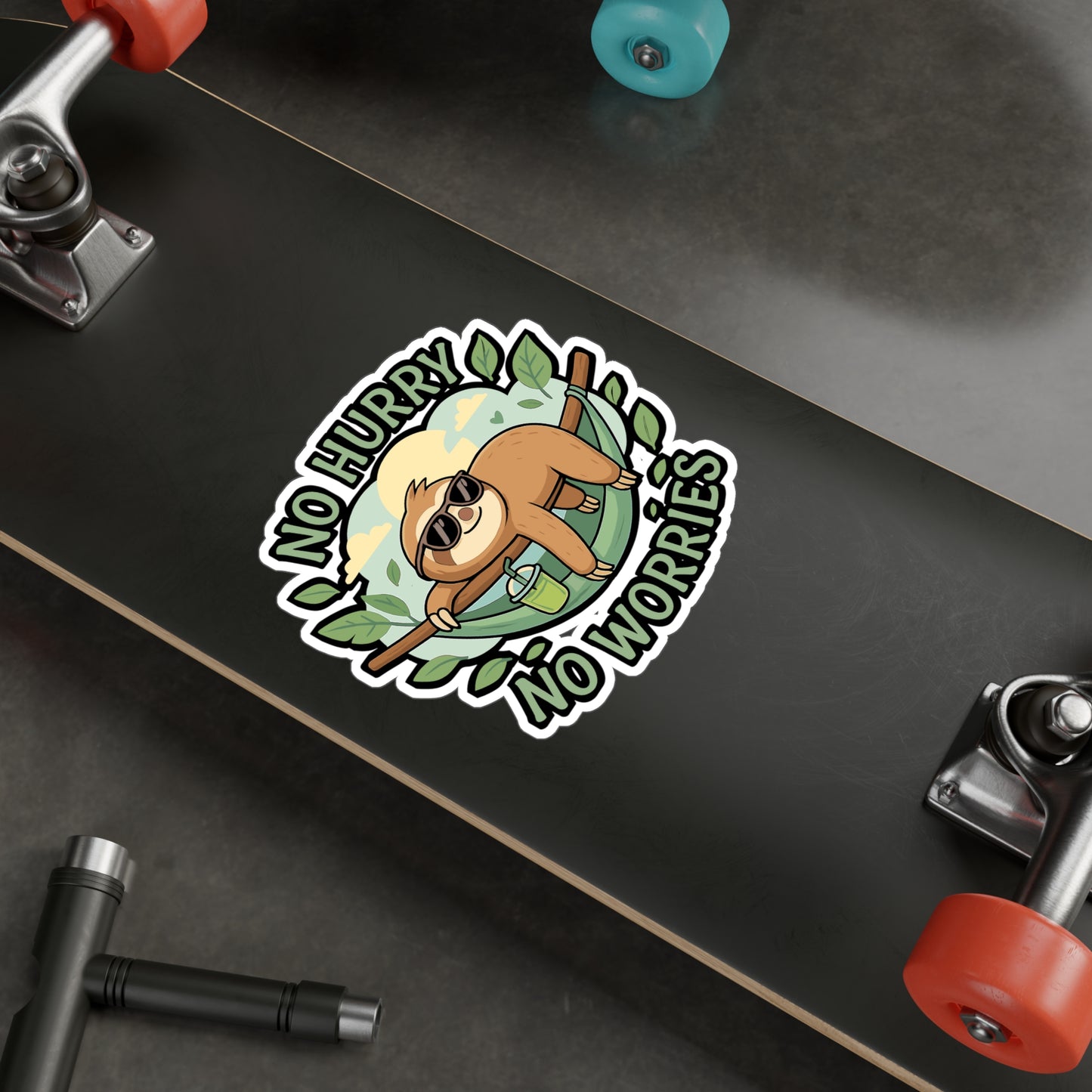 Sloth Sticker – No Hurry No Worries Decals for Laptop, Bed, or Water Bottle | Cute Sleepy Sloth Design, Waterproof Vinyl Sheets
