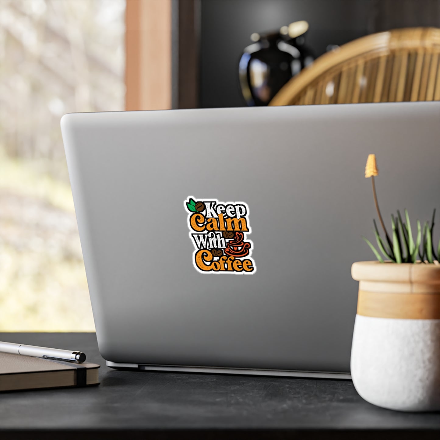 Keep Calm With Coffee - Coffee Sticker for Laptop Sticker. Water Bottle Sticker, Vinyl Cappuccino Decal - Coffee Gift