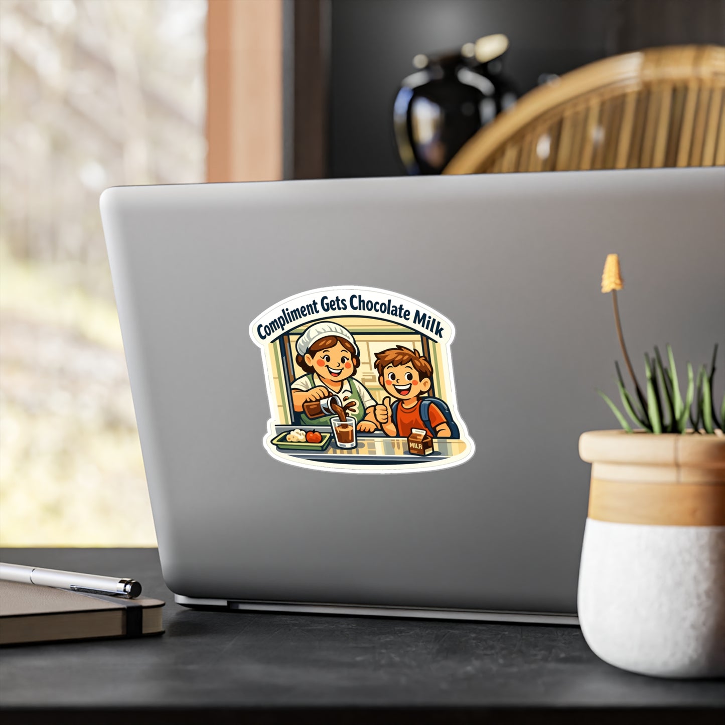 Lunch Lady Sticker Compliment Gets Chocolate Milk Funny Design Vinyl Waterproof Decals for Laptop Water Bottle School Canteen Humor