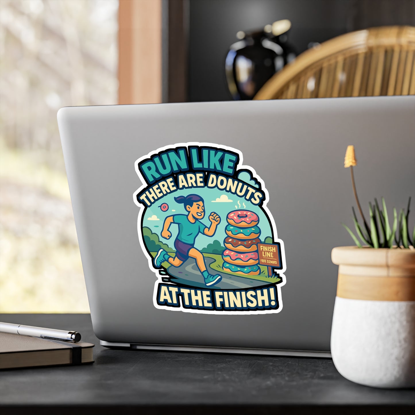 Run Like There Are Donuts At The Finish - Running Sticker for Water Bottle, Laptop - Gift for Runners, Athletes, Fitness Lovers