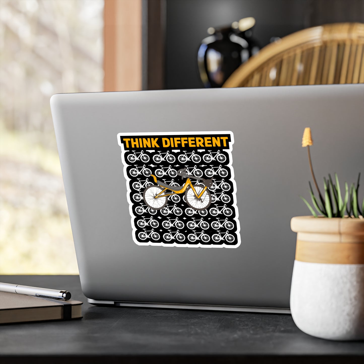 Recumbent Bike Think Different - Recumbent Sticker for Laptop Sticker. Water Bottle Sticker, Vinyl Fitness Decal - Recumbent Gift