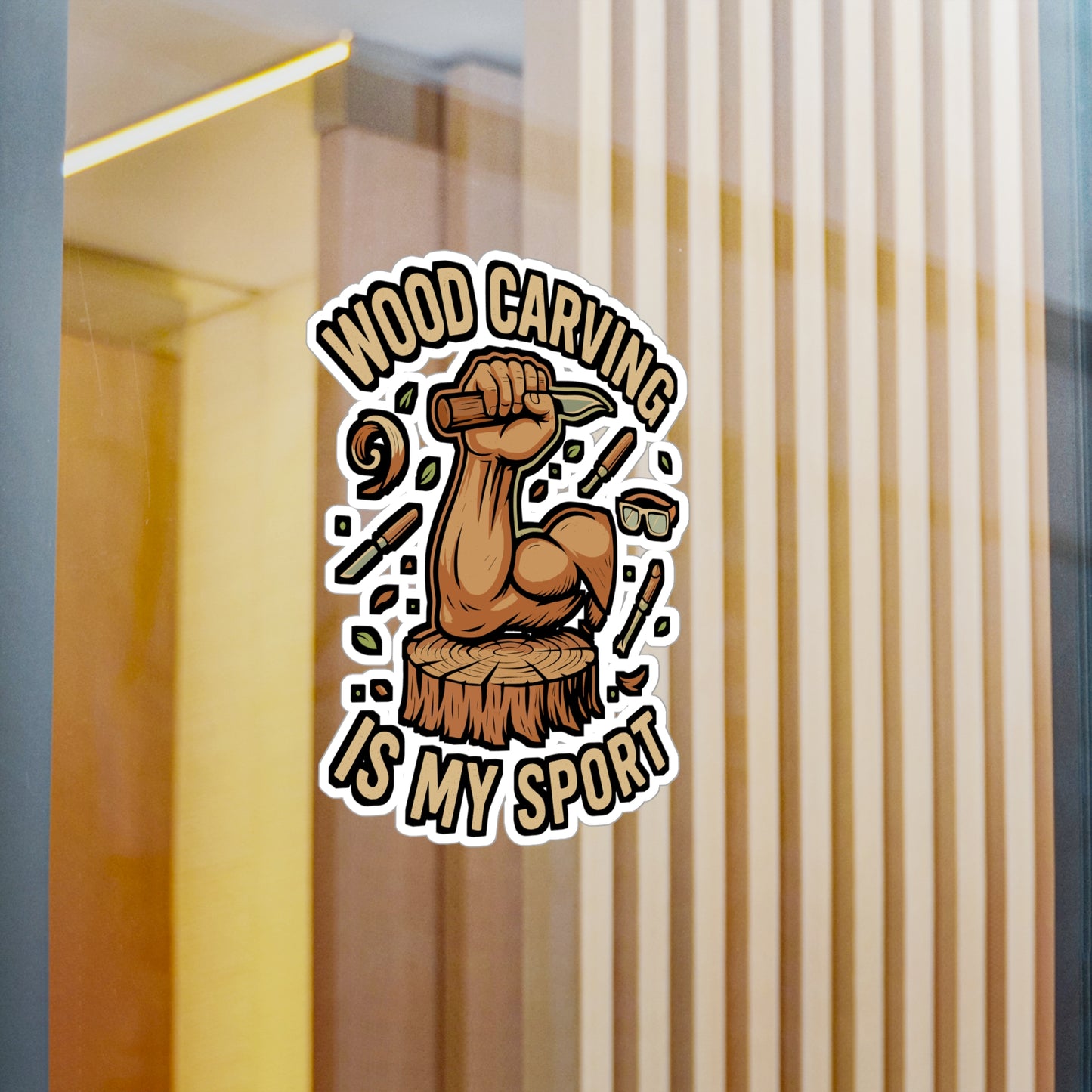 Wood Carving Is My Sport – Woodcarver Sticker for Laptop, Water Bottle & Craftsmanship Gifts