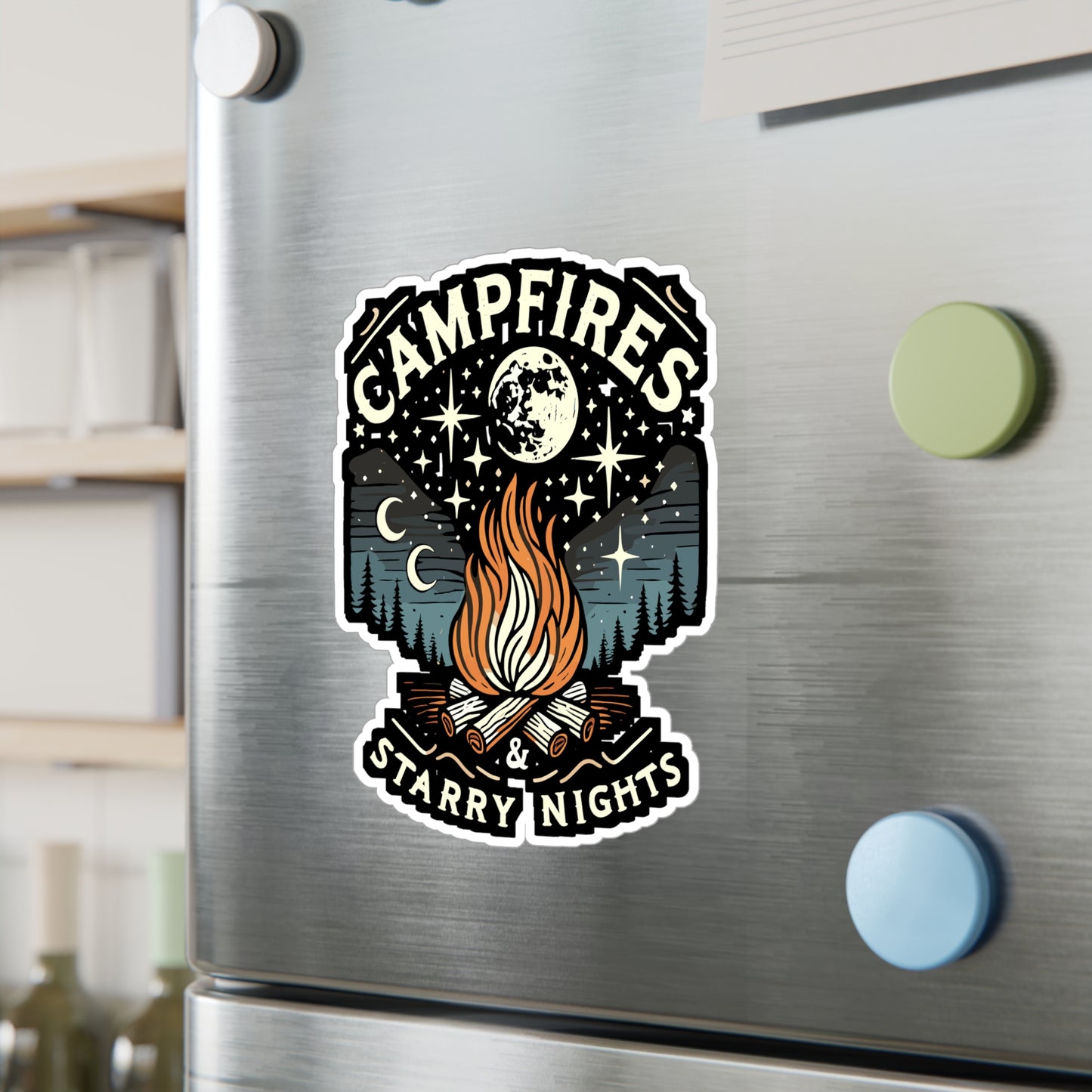 Campfires & Starry Nights - Camping Sticker for Laptop Sticker. Water Bottle Sticker, Vinyl Campfires Decal - Camping Gift