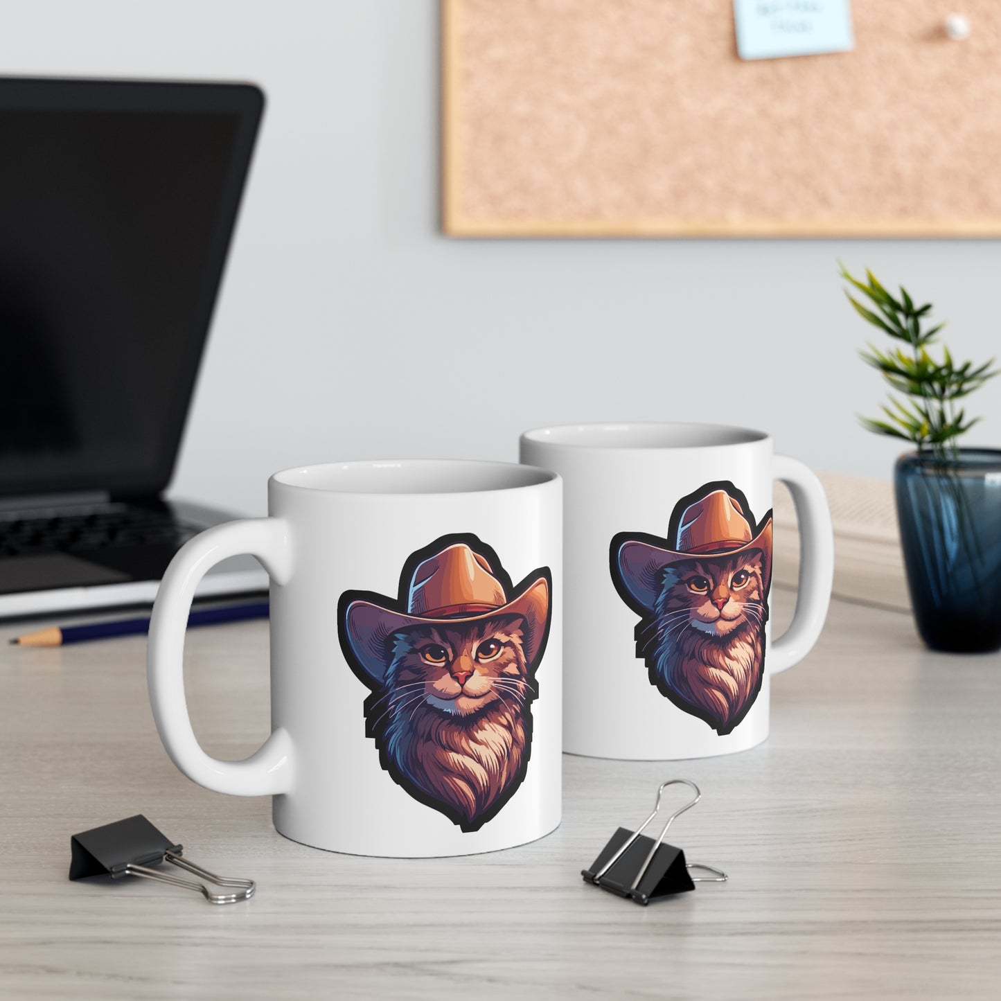 Cowboy Cat - Cowboy Mug for Coffee 11oz. Cowboy Cup, White ceramic, Cat Mug, Western Tea Cup - Cowboy Gift