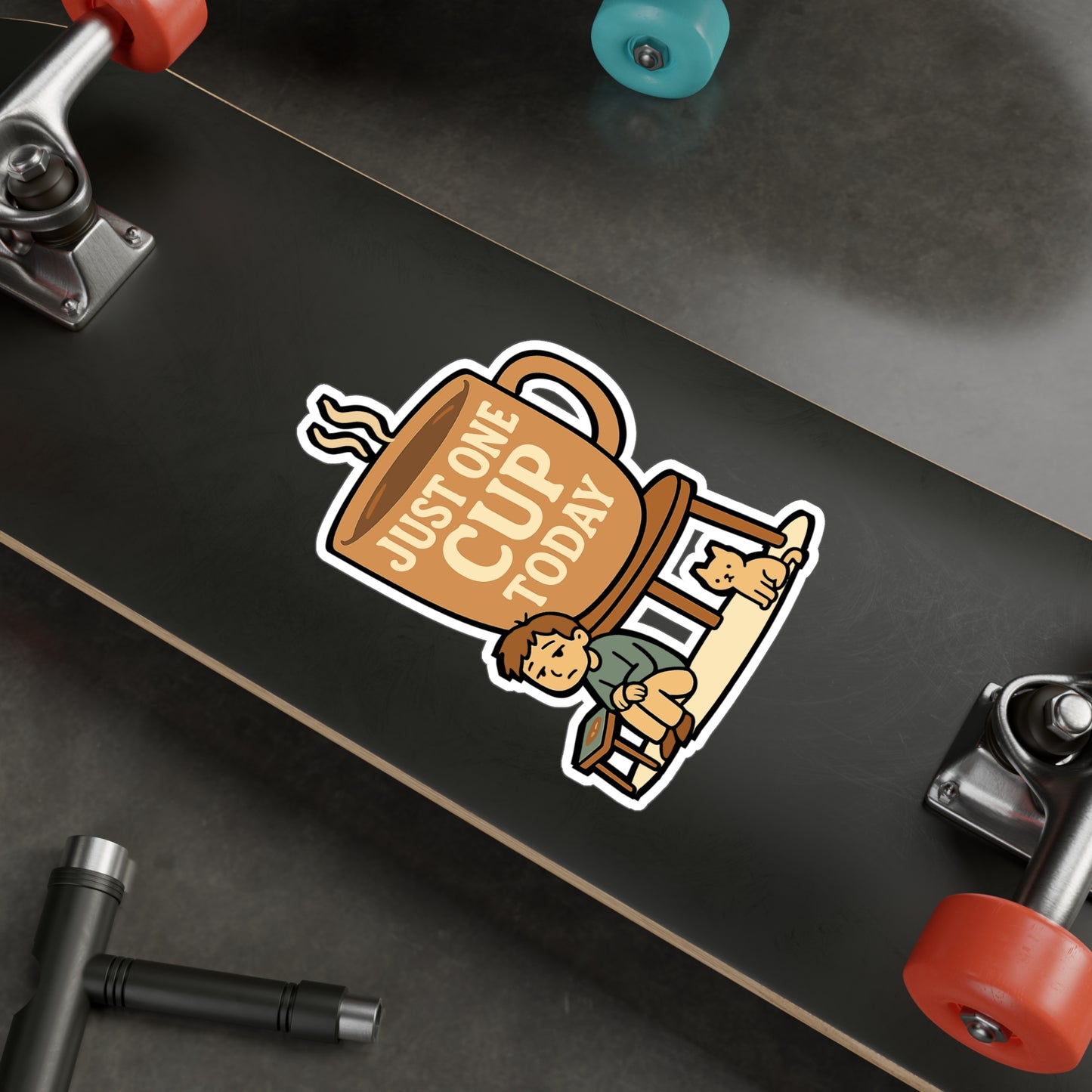 Coffee Sticker – "Just One Cup Today" Oversized Caffeine Decals for Laptop, Water Bottle, Vinyl Waterproof Morning Decor