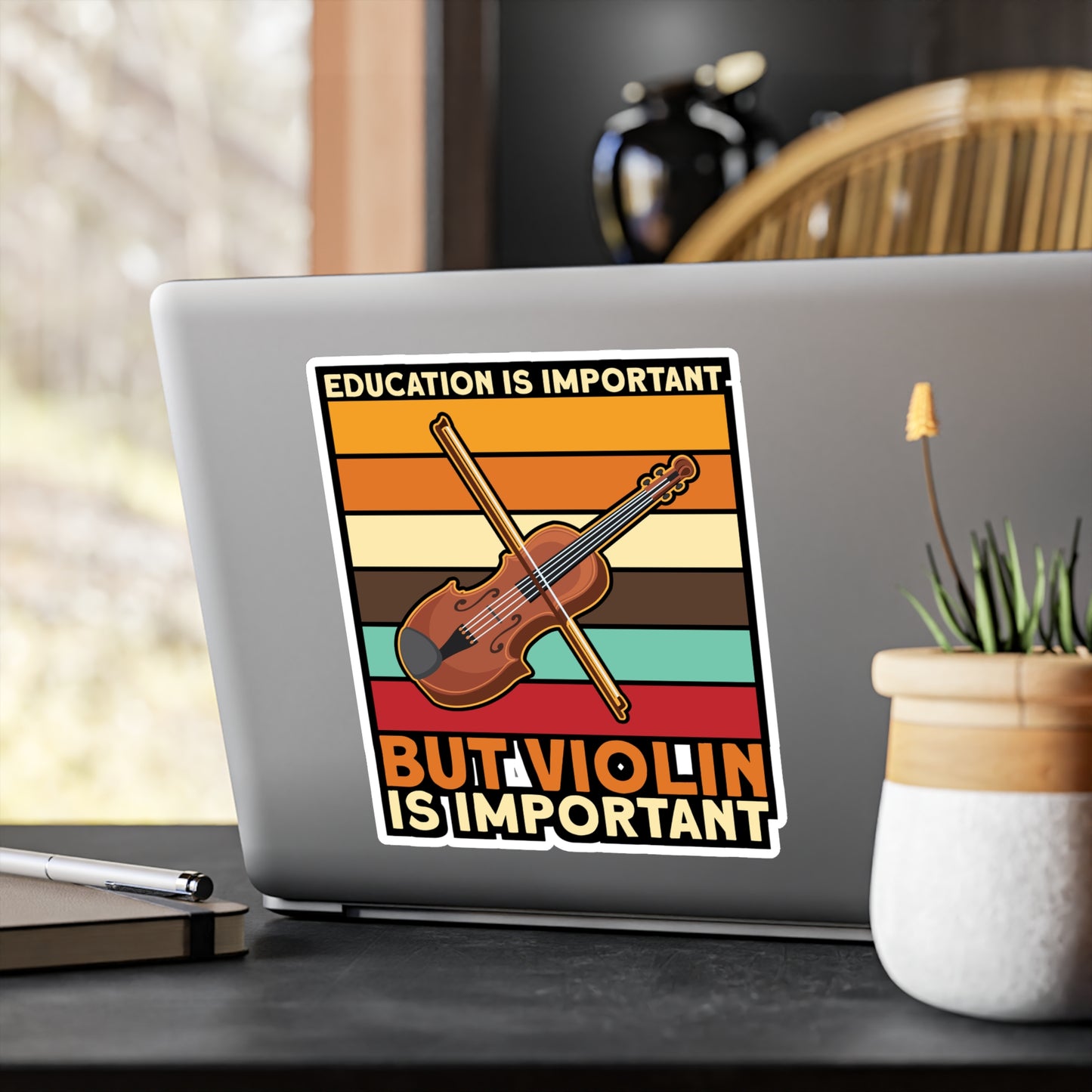 Education is Important But Violin is Important - Teacher Sticker for Laptop Sticker. Water Bottle Sticker, Vinyl Musical Decal - Teacher Gift