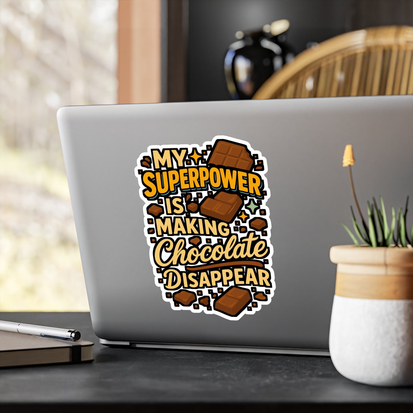 My Superpower Is Making Chocolate Disappear – Funny Chocolate Sticker for Laptop, Water Bottle or Notebook | Sweet Tooth Gift Decal