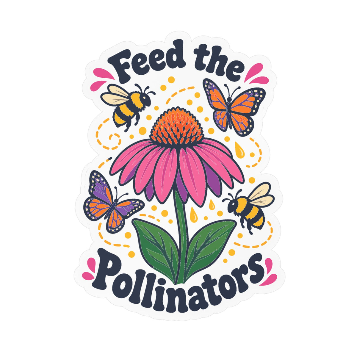 Plants Sticker - Feed The Pollinators Dandelion Design, Nature-Inspired Decals for Laptop and Water Bottle, Friendship Gift