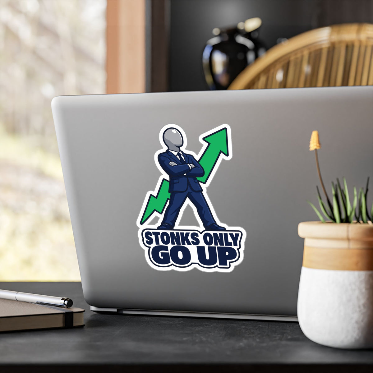 Day Trading Sticker - Stonks Only Go Up Decals for Stock Market Traders and Forex Fans, Laptop or Water Bottle Decor