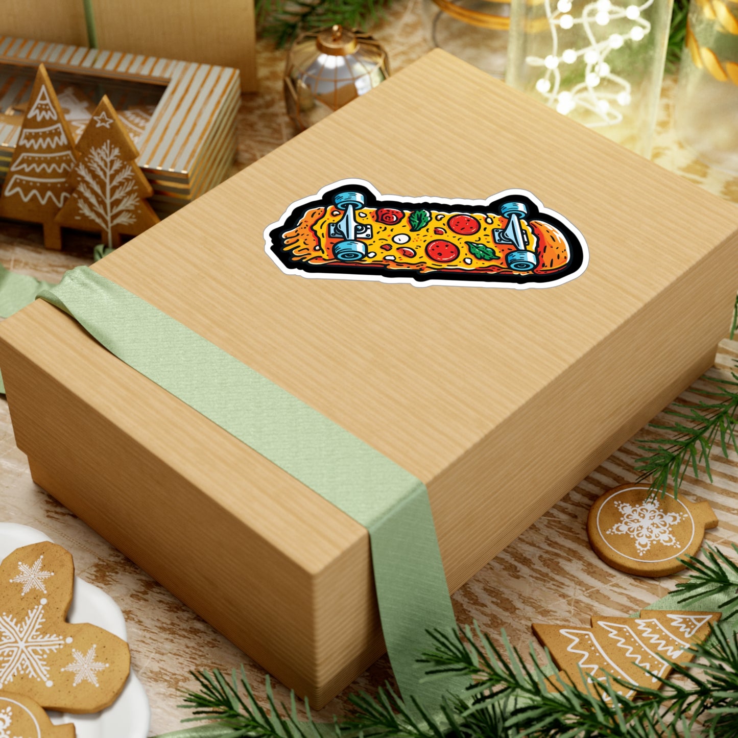 Pizza Skateboard - Skateboarding Sticker for Laptop Sticker. Water Bottle Sticker, Vinyl Skateboarder Decal - Skateboarding Gift