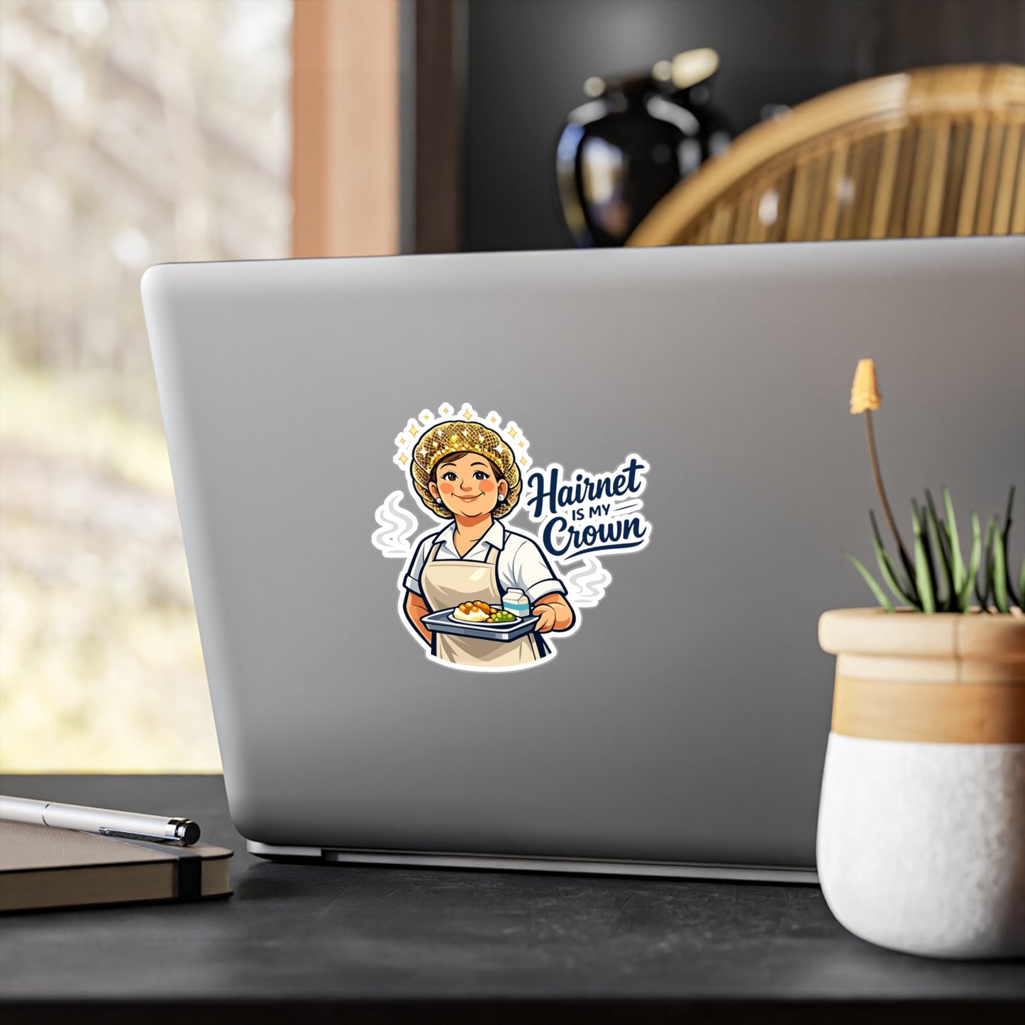 Lunch Lady Sticker Hairnet Is My Crown Funny Lunch Canteen School Waterproof Vinyl Decals for Laptop Water Bottle