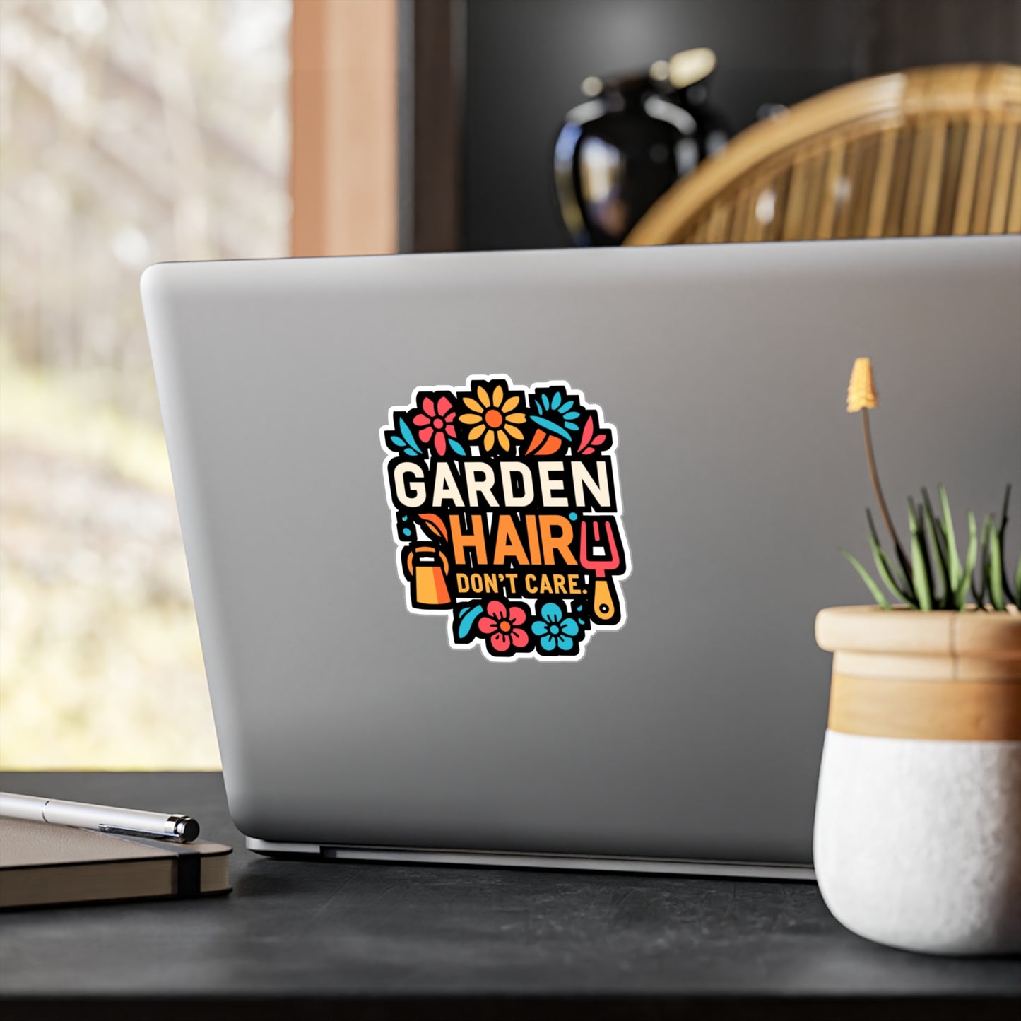 Garden Hair Don't Care - Gardening Sticker for Laptop Sticker. Water Bottle Sticker, Vinyl Landscaper Decal - Gardening Gift