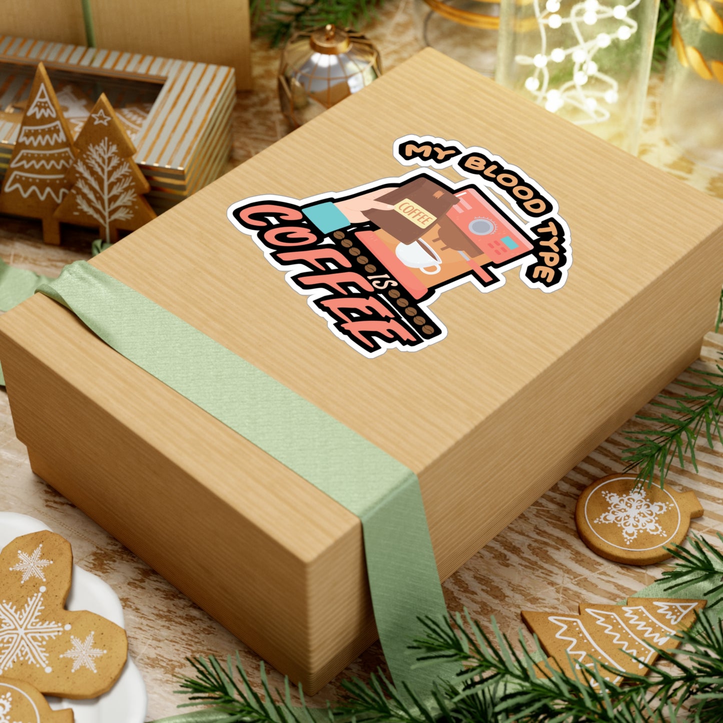 My Blood Type is Coffee - Coffee Sticker for Laptop Sticker. Water Bottle Sticker, Vinyl Cappuccino Decal - Coffee Gift